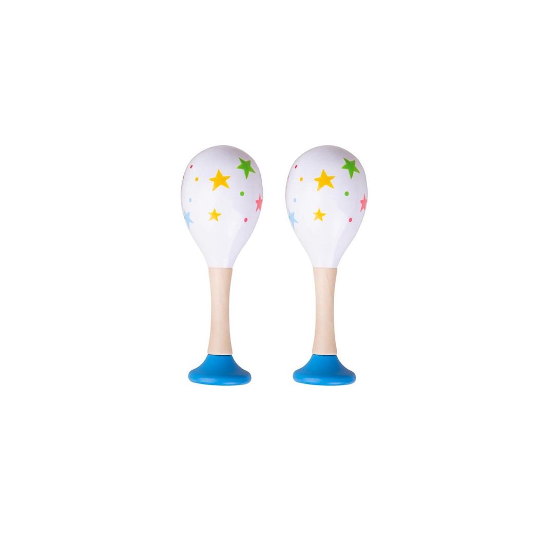 Niebieskie Marakasy Drewniane w Gwiazdki 2 sztuki - Muzyczna Zabawka - BigJigs Toys