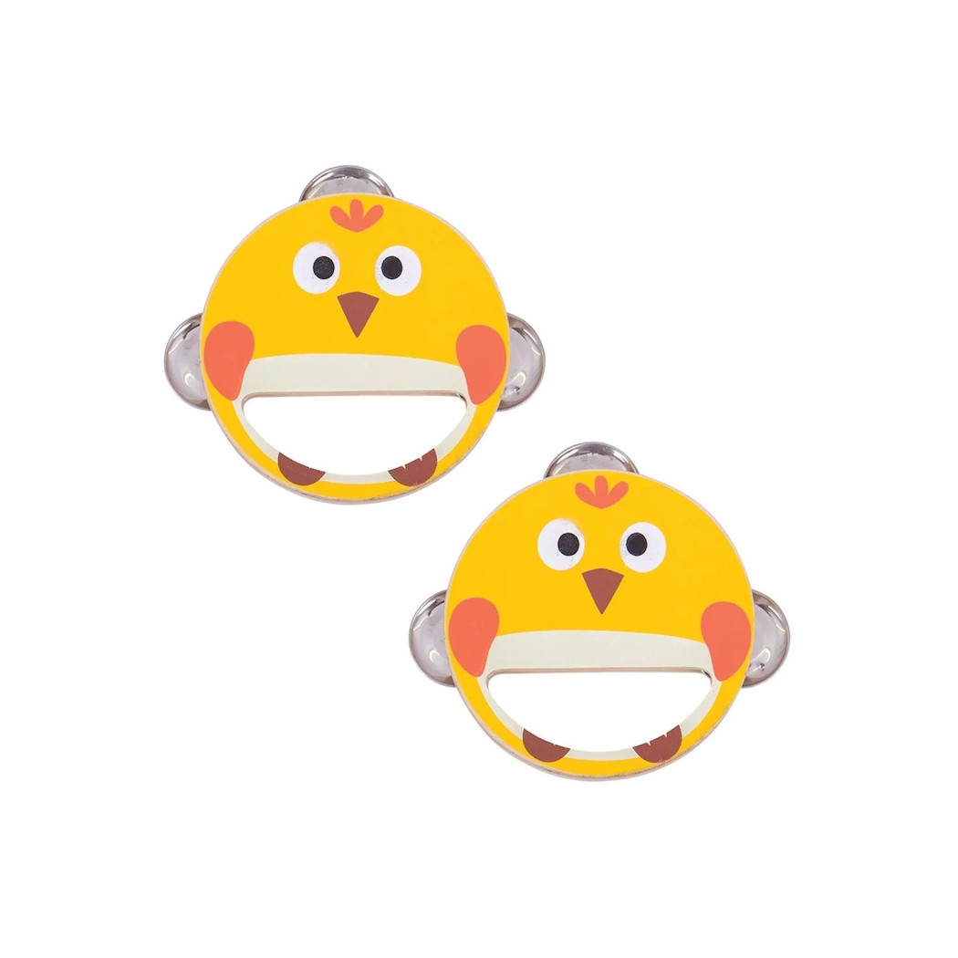 Kurczaczek Mini Tamburyn - Drewniana Zabawka Muzyczna - BigJigs