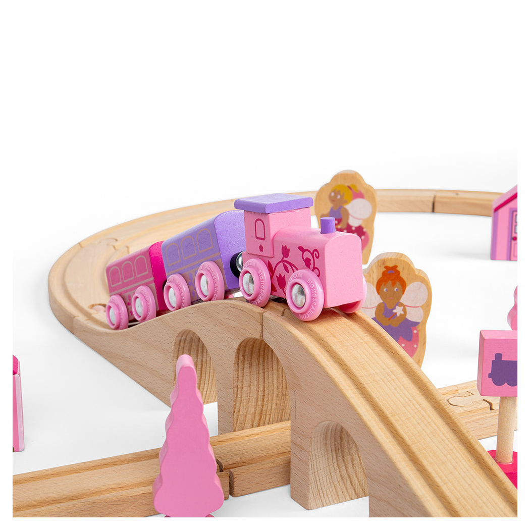 Bajeczna Kraina - Drewniana Kolejka w Odcieniach Różu - 35 Elementów - BigJigs