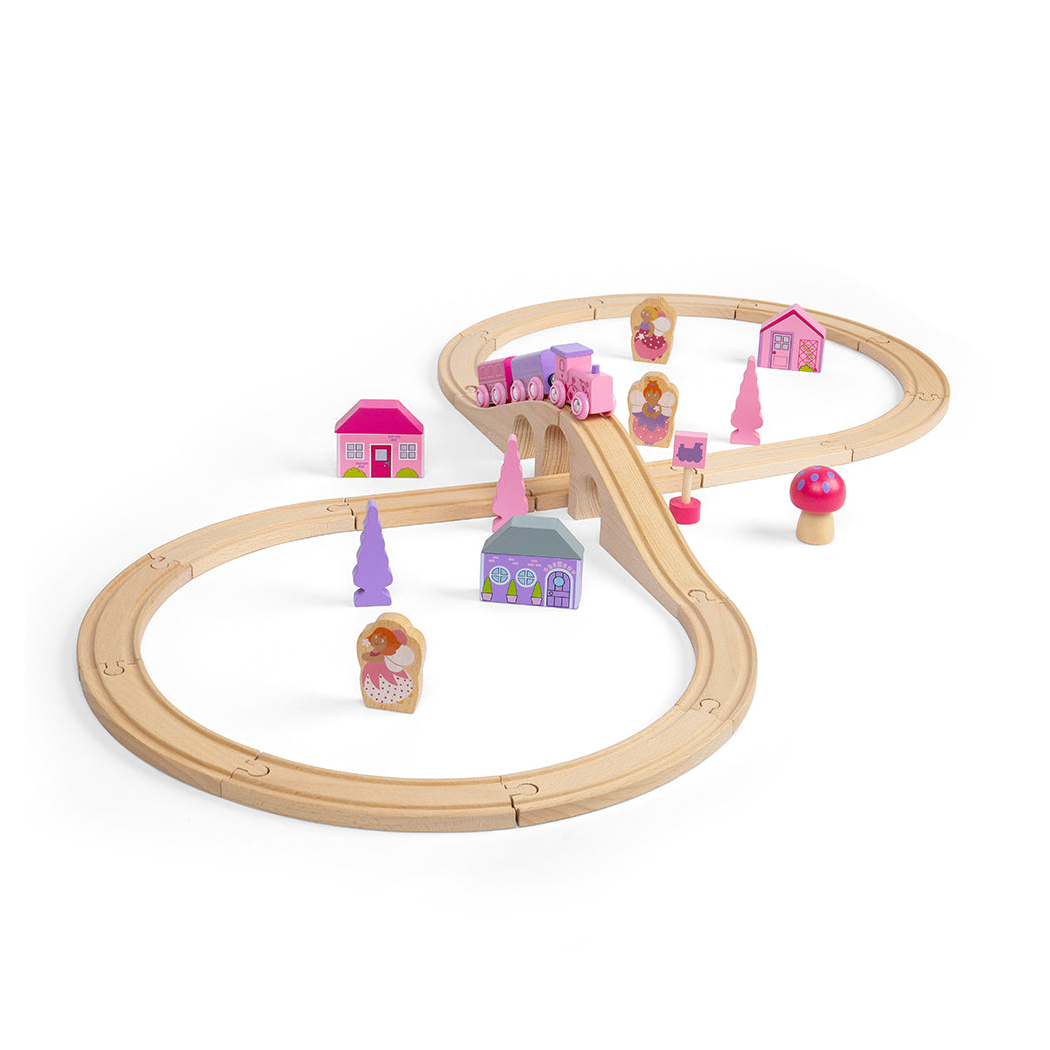 Bajeczna Kraina - Drewniana Kolejka w Odcieniach Różu - 35 Elementów - BigJigs