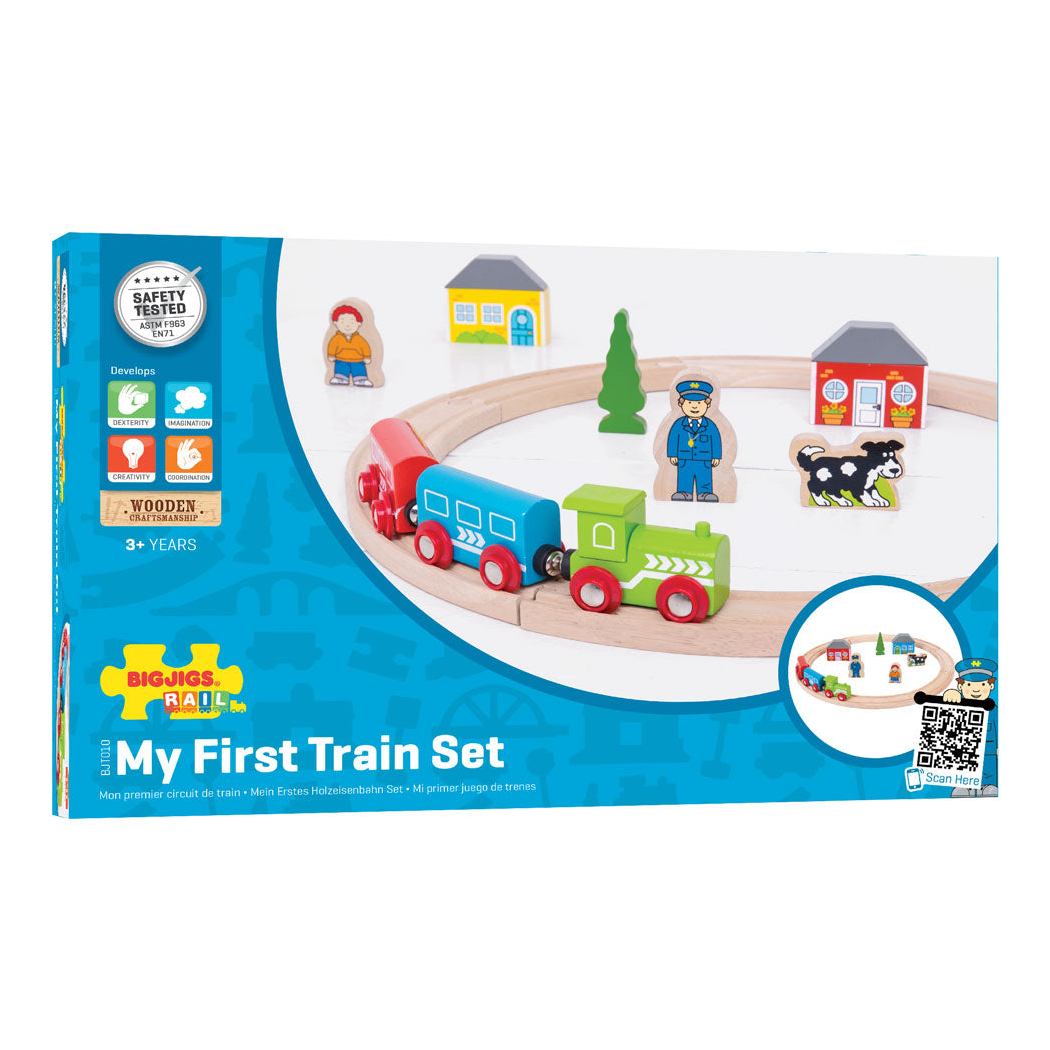 Kolejka Drewniana z Torami - z Figurkami - 20 elementów - BigJigs