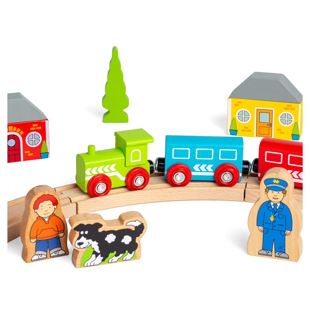 Kolejka Drewniana z Torami - z Figurkami - 20 elementów - BigJigs