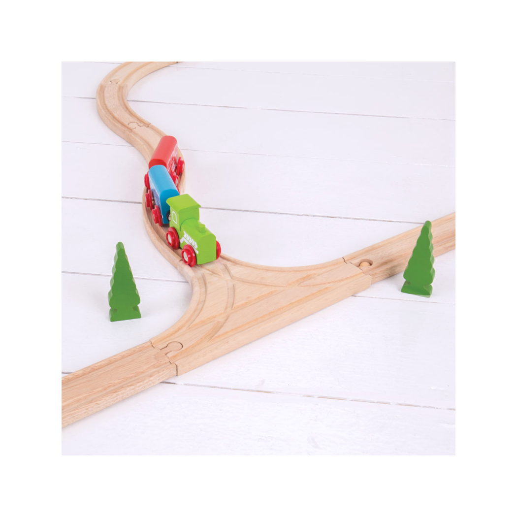 Skrzyżowanie Torów Typu T - Rozjazd - seria Drewniania Kolejka - 2 Elementy - BigJigs