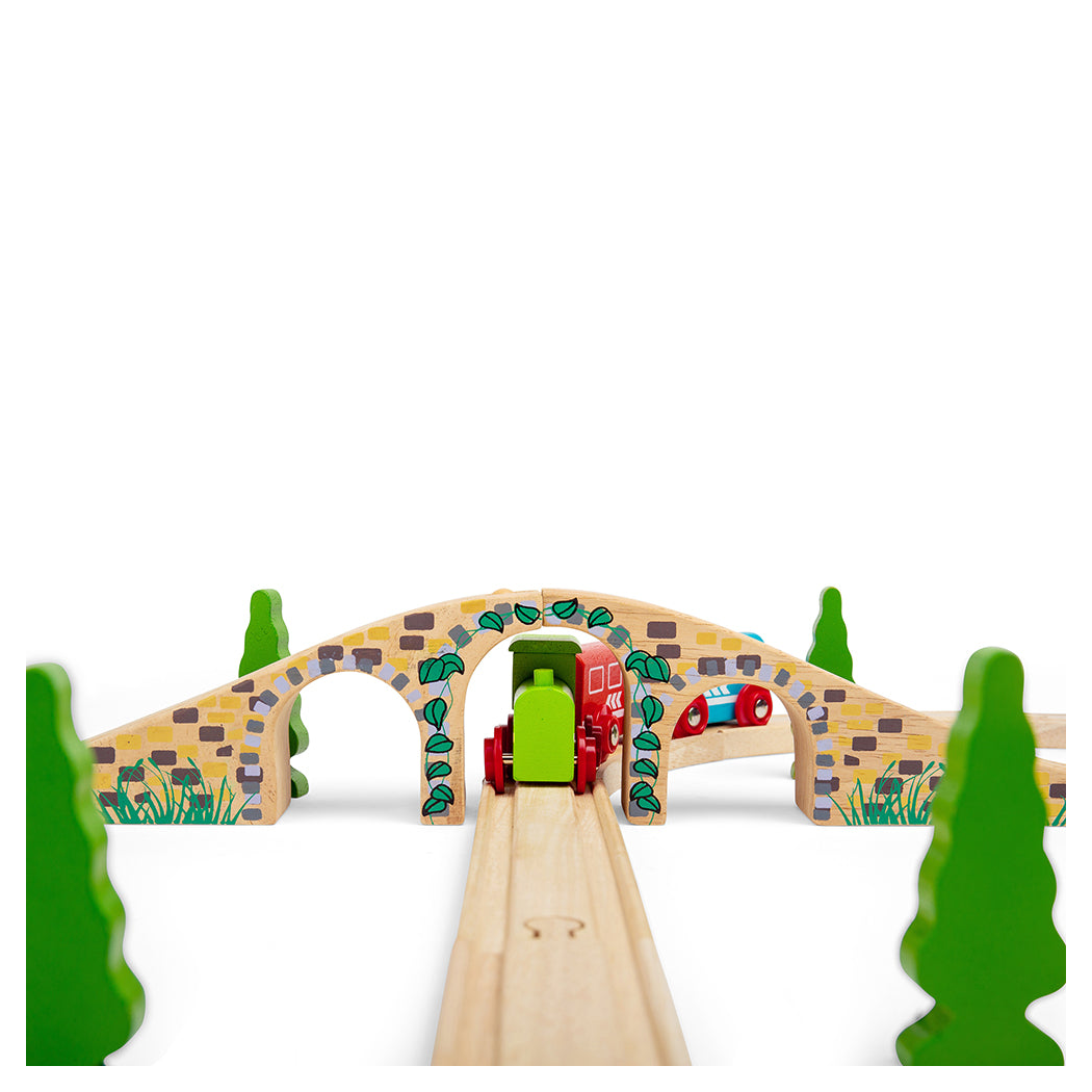 Most Łukowy z Trzema Tunelami - seria Drewniana Kolejka - 2 Elementy - BigJigs