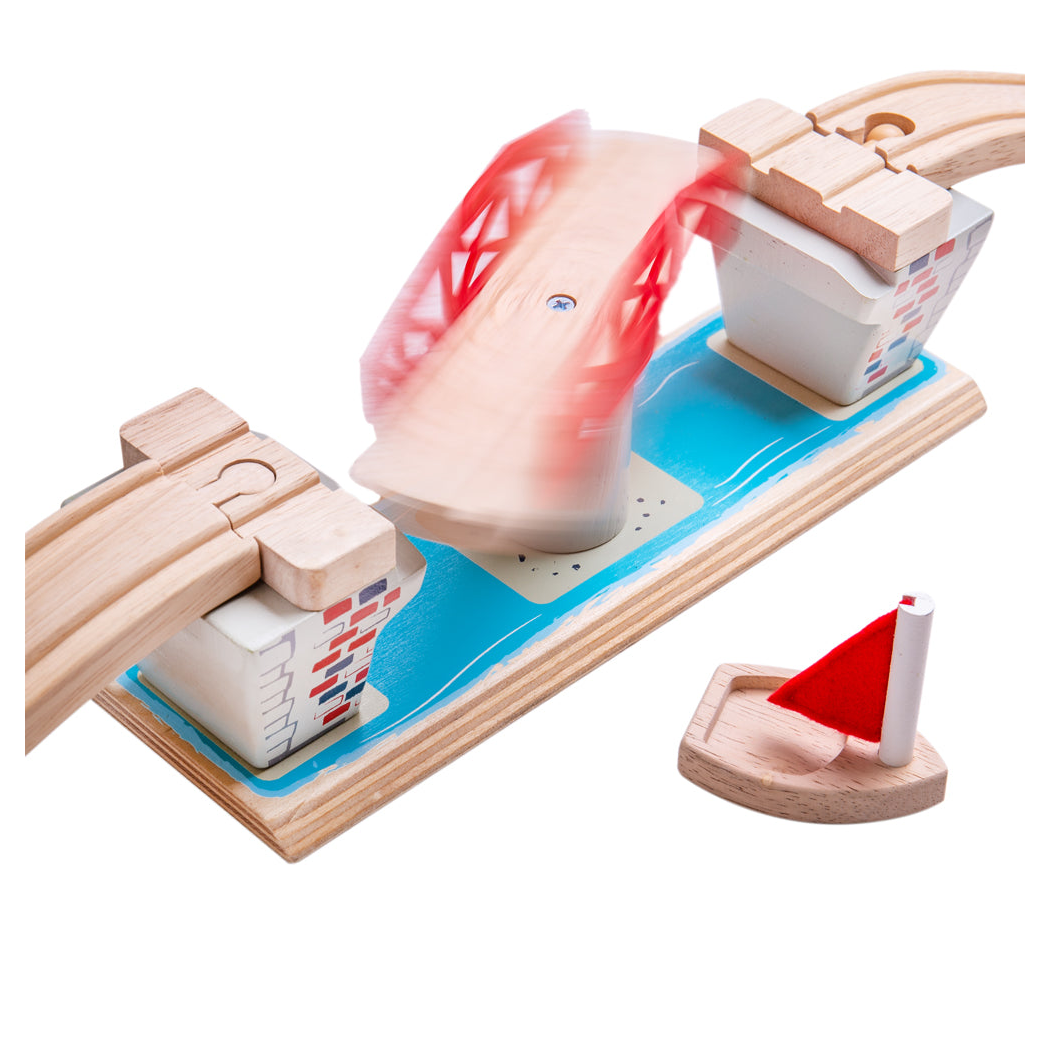 Obrotowy Most nad Rzeką z Żaglówką - seria Drewniana Kolejka - BigJigs