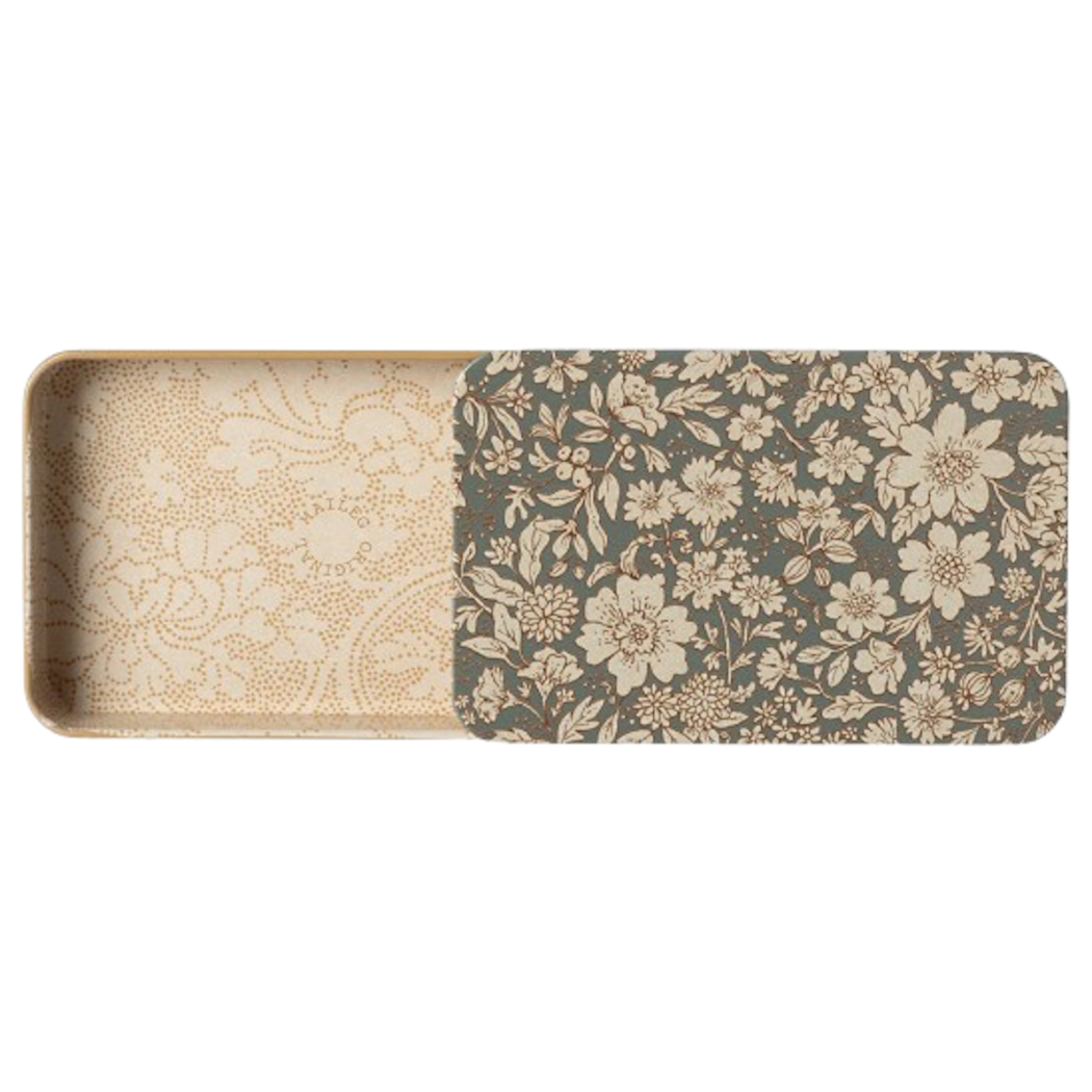 Niebieskie Metalowe Pudełko z Przesuwaną Pokrywką - Blue - Metal Box Sliding Lid Blossom- Maileg