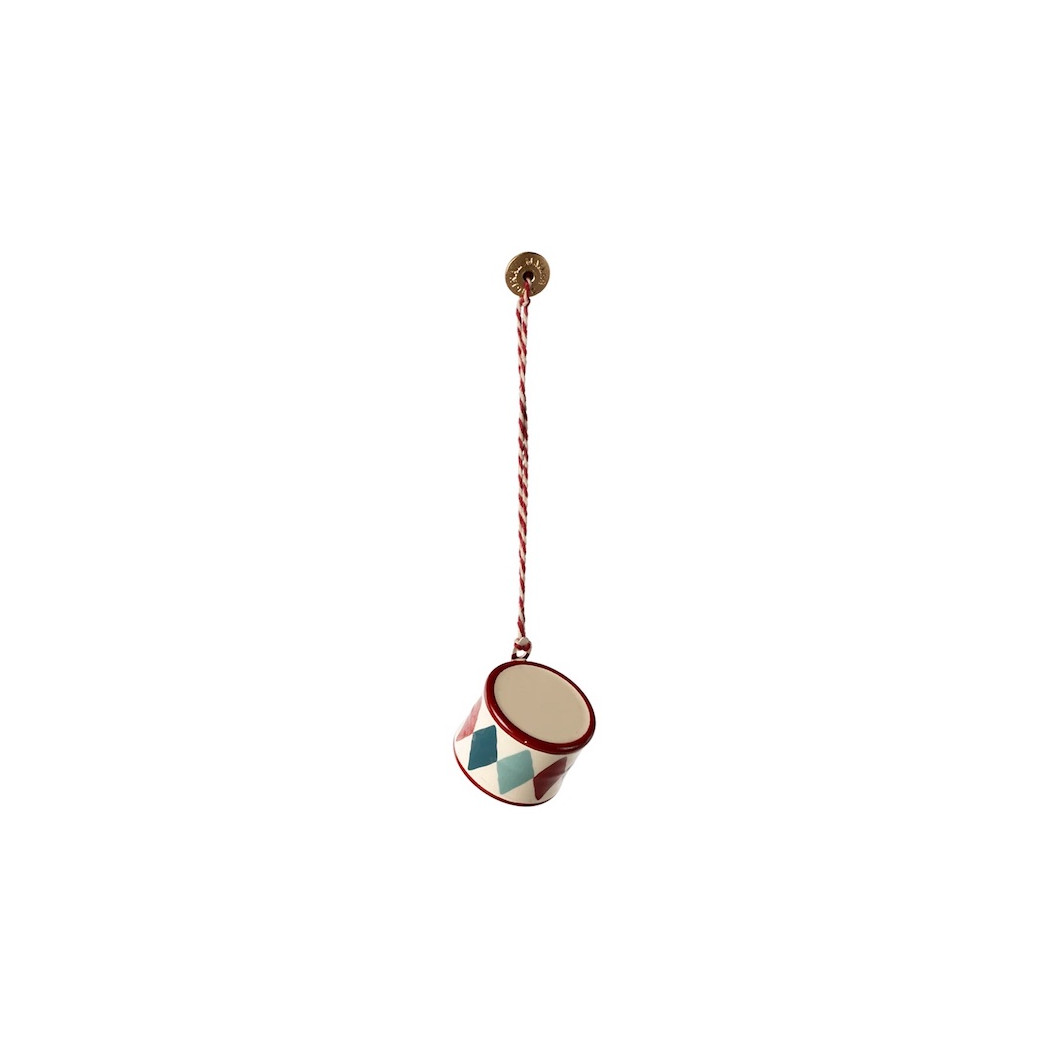 Czerwony Mały Bębenek w Kolorowe Romby - Dekoracja Bożonarodzeniowa - Metal Ornament Small Drum Classic Red - Akcesoria dla Lale