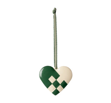 WYPRZEDAŻ Małe Serduszko w Zieloną Kratkę - Dekoracja Bożonarodzeniowa - Metal Ornament Small Heart Dark Green - Maileg Christma