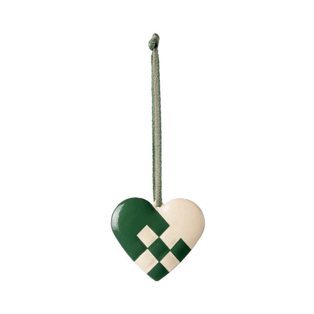 WYPRZEDAŻ Małe Serduszko w Zieloną Kratkę - Dekoracja Bożonarodzeniowa - Metal Ornament Small Heart Dark Green - Maileg Christma