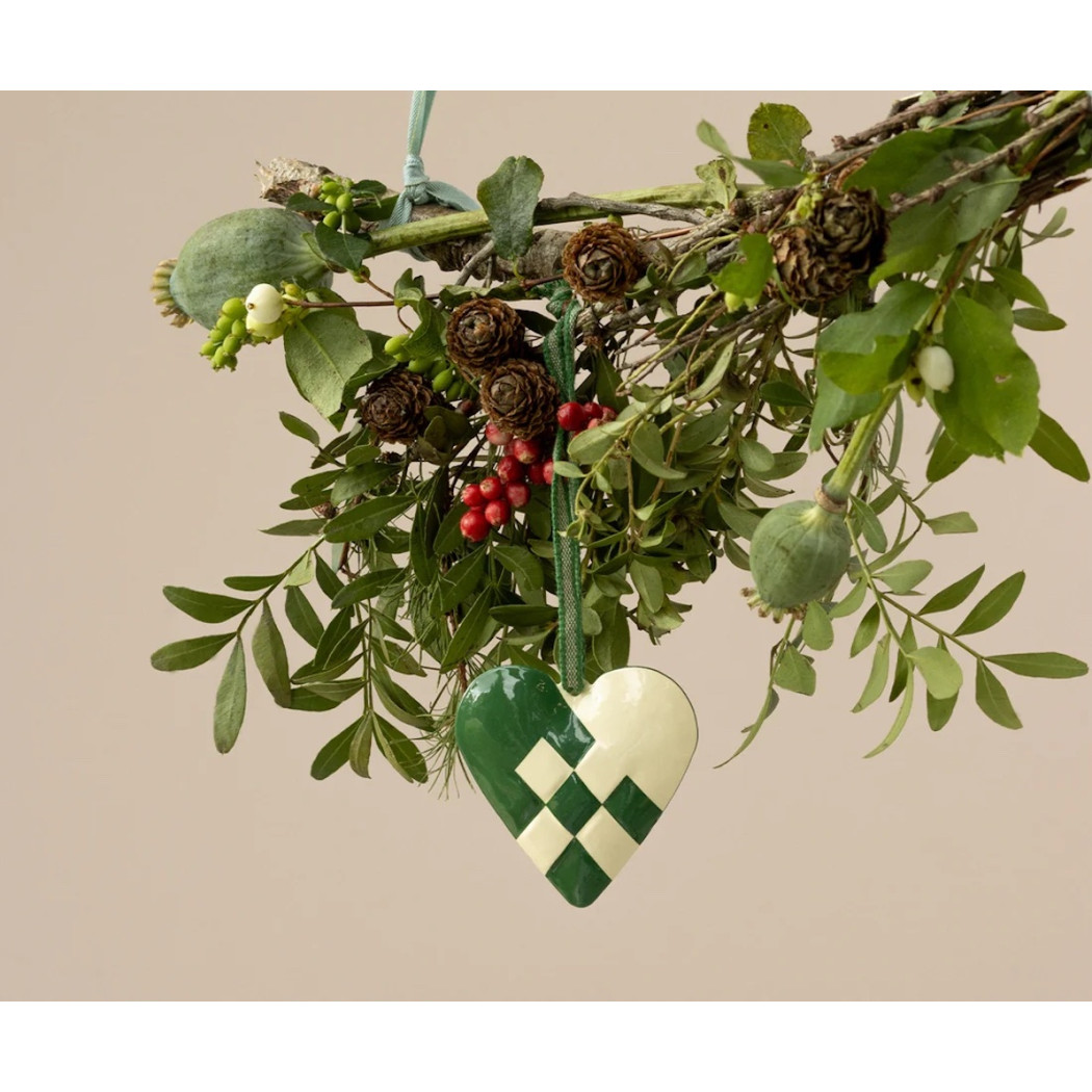 WYPRZEDAŻ Małe Serduszko w Zieloną Kratkę - Dekoracja Bożonarodzeniowa - Metal Ornament Small Heart Dark Green - Maileg Christma