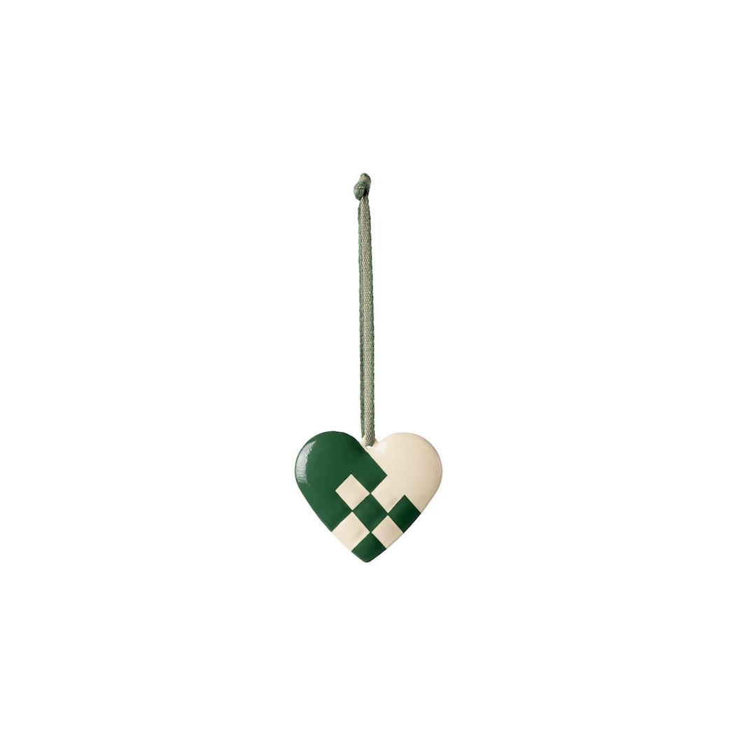 WYPRZEDAŻ Małe Serduszko w Zieloną Kratkę - Dekoracja Bożonarodzeniowa - Metal Ornament Small Heart Dark Green - Maileg Christma