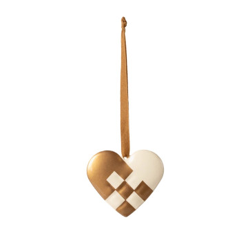 Małe Serduszko w Złotą Kratkę - Dekoracja Bożonarodzeniowa - Metal Ornament Small Heart Gold - Maileg Christmas
