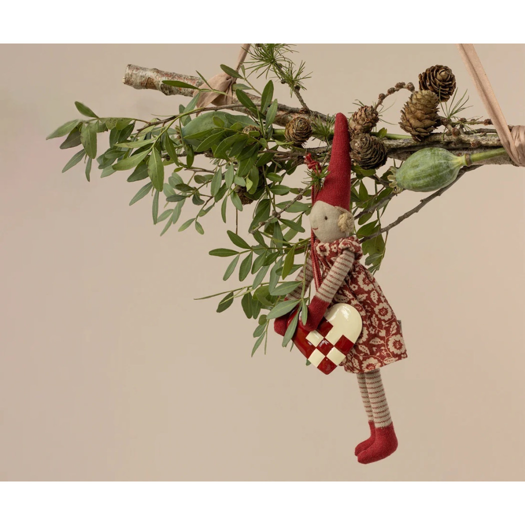 Małe Serduszko w Czerwoną Kratkę - Dekoracja Bożonarodzeniowa - Metal Ornament Small Heart Red - Maileg Christmas
