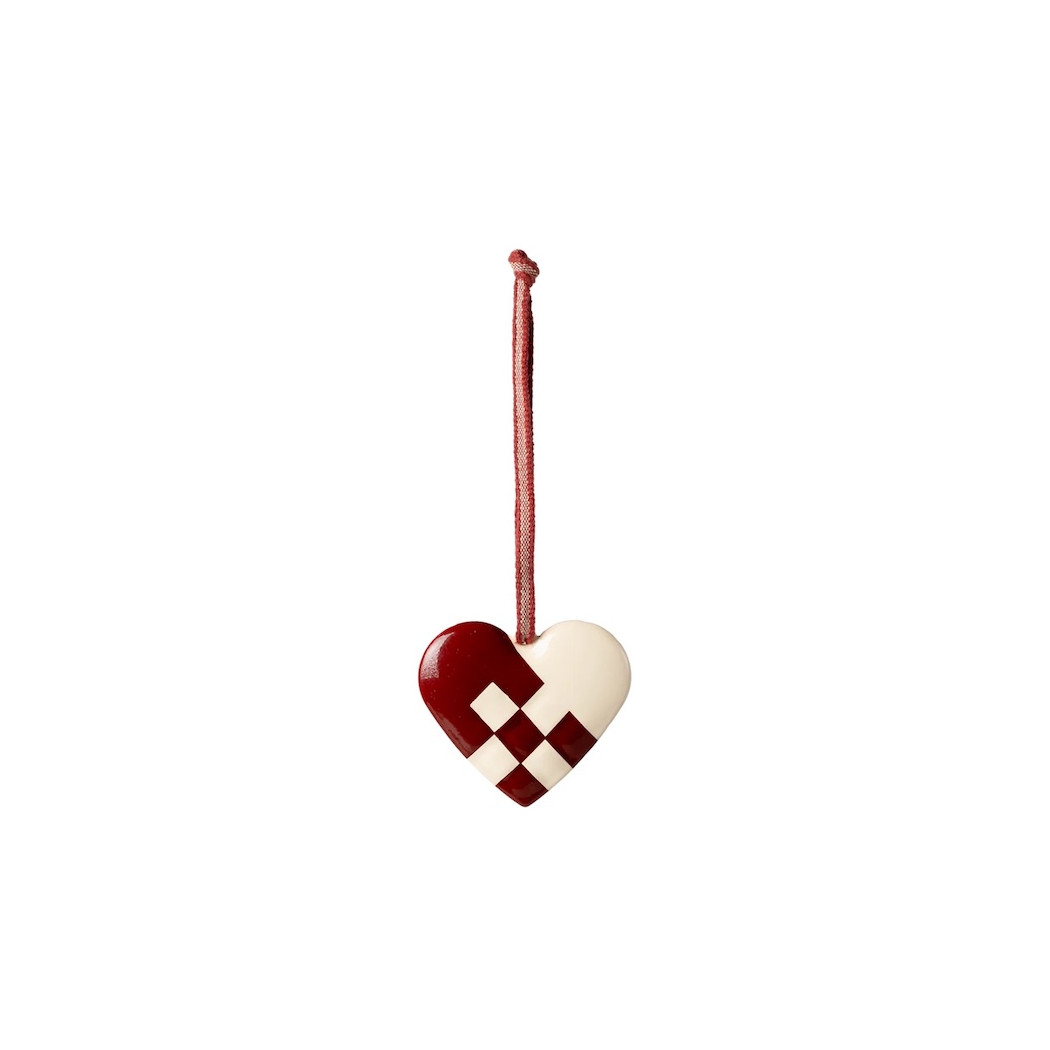 Małe Serduszko w Czerwoną Kratkę - Dekoracja Bożonarodzeniowa - Metal Ornament Small Heart Red - Maileg Christmas