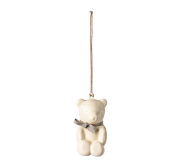 WYPRZEDAŻ Metalowy Biały Miś z Niebieską Wstążką - Dekoracja Bożonarodzeniowa - Metal Ornament Teddybear Off White/Blue - Maileg