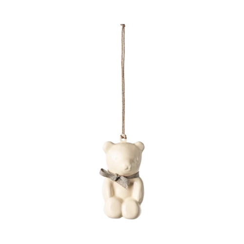 Metalowy Biały Miś z Niebieską Wstążką - Dekoracja Bożonarodzeniowa - Metal Ornament Teddybear Off White/Blue - Maileg