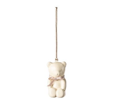 Metalowy Biały Miś z Różową Wstążką - Dekoracja Bożonarodzeniowa - Metal Ornament Teddybear Off White/Rose - Maileg