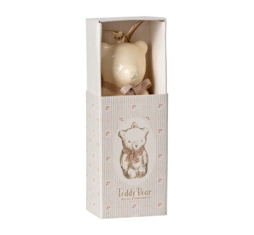 Metalowy Biały Miś z Różową Wstążką - Dekoracja Bożonarodzeniowa - Metal Ornament Teddybear Off White/Rose - Maileg
