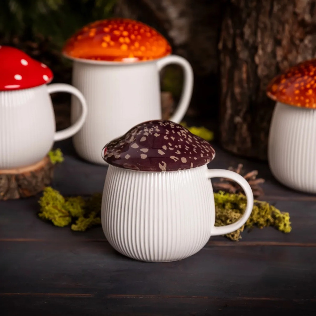 Kubek Grzybek z Ciemnofioletową Pokrywką 370 ml - Pod Kapeluszem - Altom Design