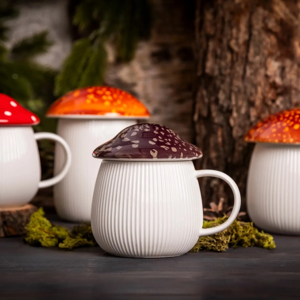 Kubek Grzybek z Ciemnofioletową Pokrywką 370 ml - Pod Kapeluszem - Altom Design