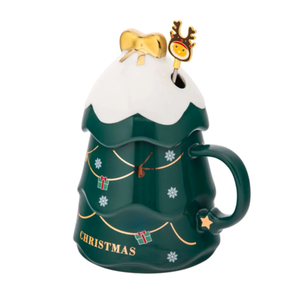 Kubek Choinka Zielona z Pokrywką i Mieszadełkiem - 500 ml - Altom Design