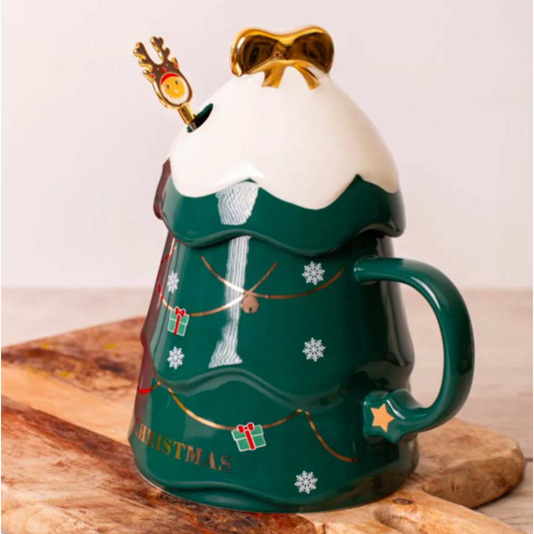 Kubek Choinka Zielona z Pokrywką i Mieszadełkiem - 500 ml - Altom Design