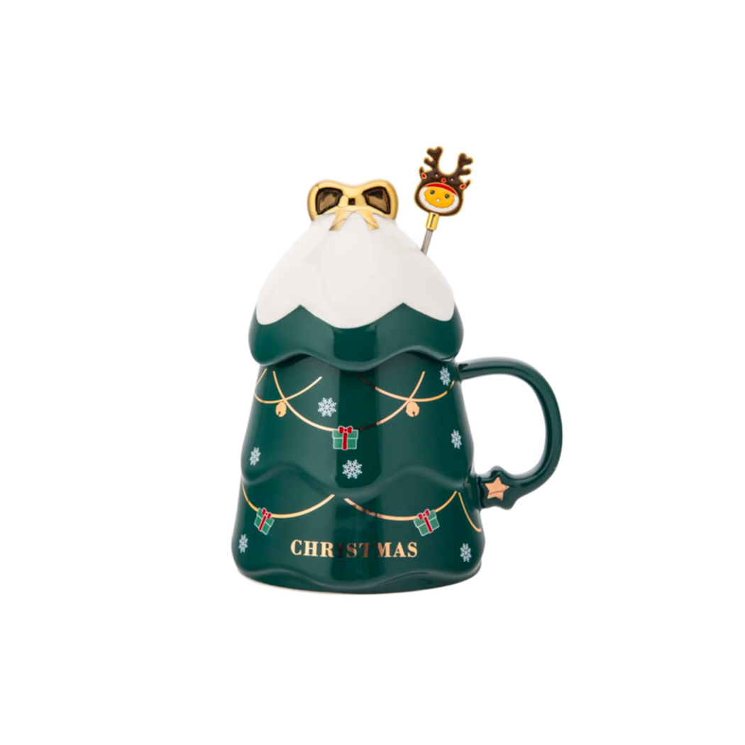 Kubek Choinka Zielona z Pokrywką i Mieszadełkiem - 500 ml - Altom Design