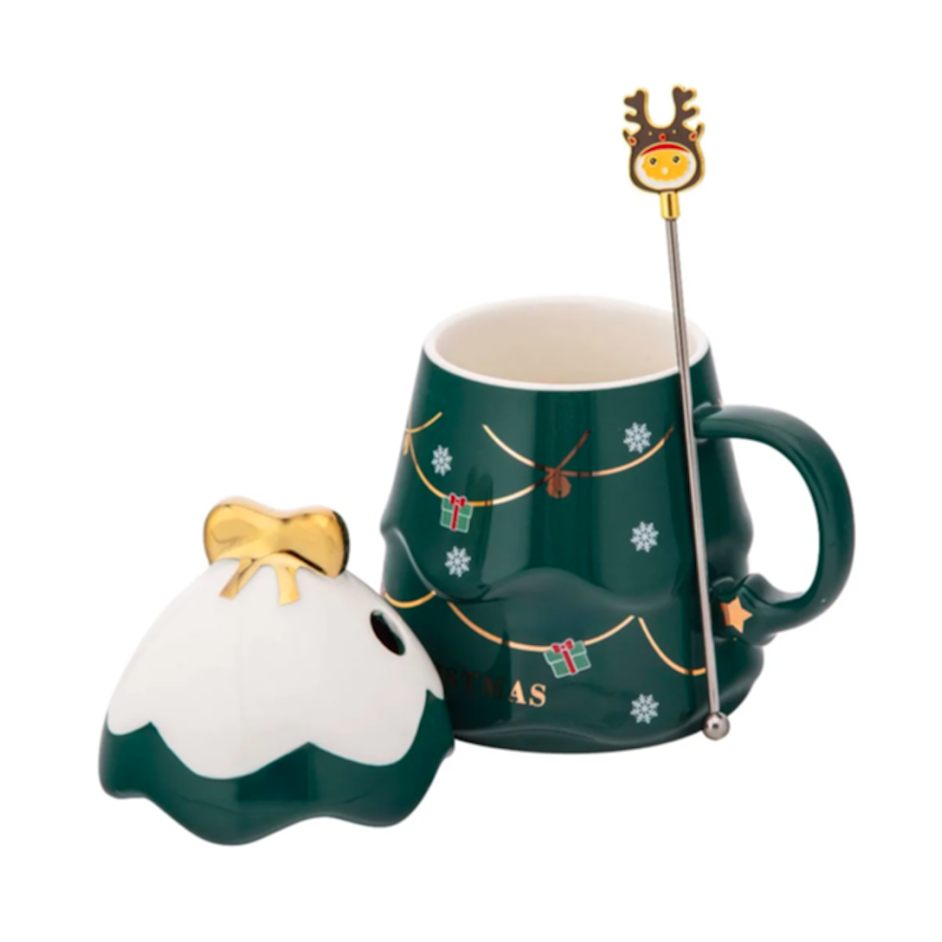 Kubek Choinka Zielona z Pokrywką i Mieszadełkiem - 500 ml - Altom Design