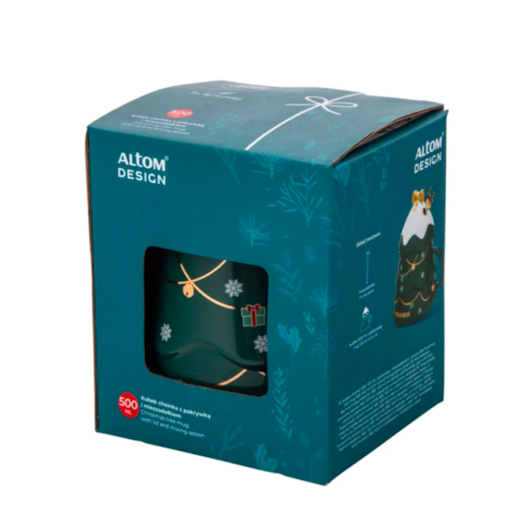 Kubek Choinka Zielona z Pokrywką i Mieszadełkiem - 500 ml - Altom Design