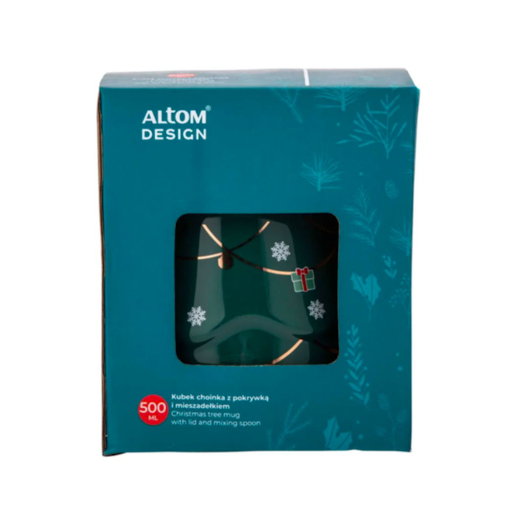 Kubek Choinka Zielona z Pokrywką i Mieszadełkiem - 500 ml - Altom Design