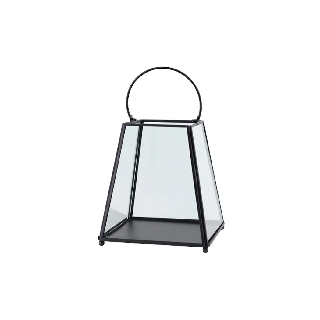 Szklana Latarenka Stożkowa - Metalowa Czarna 17x17x19,5 cm - Altom Design