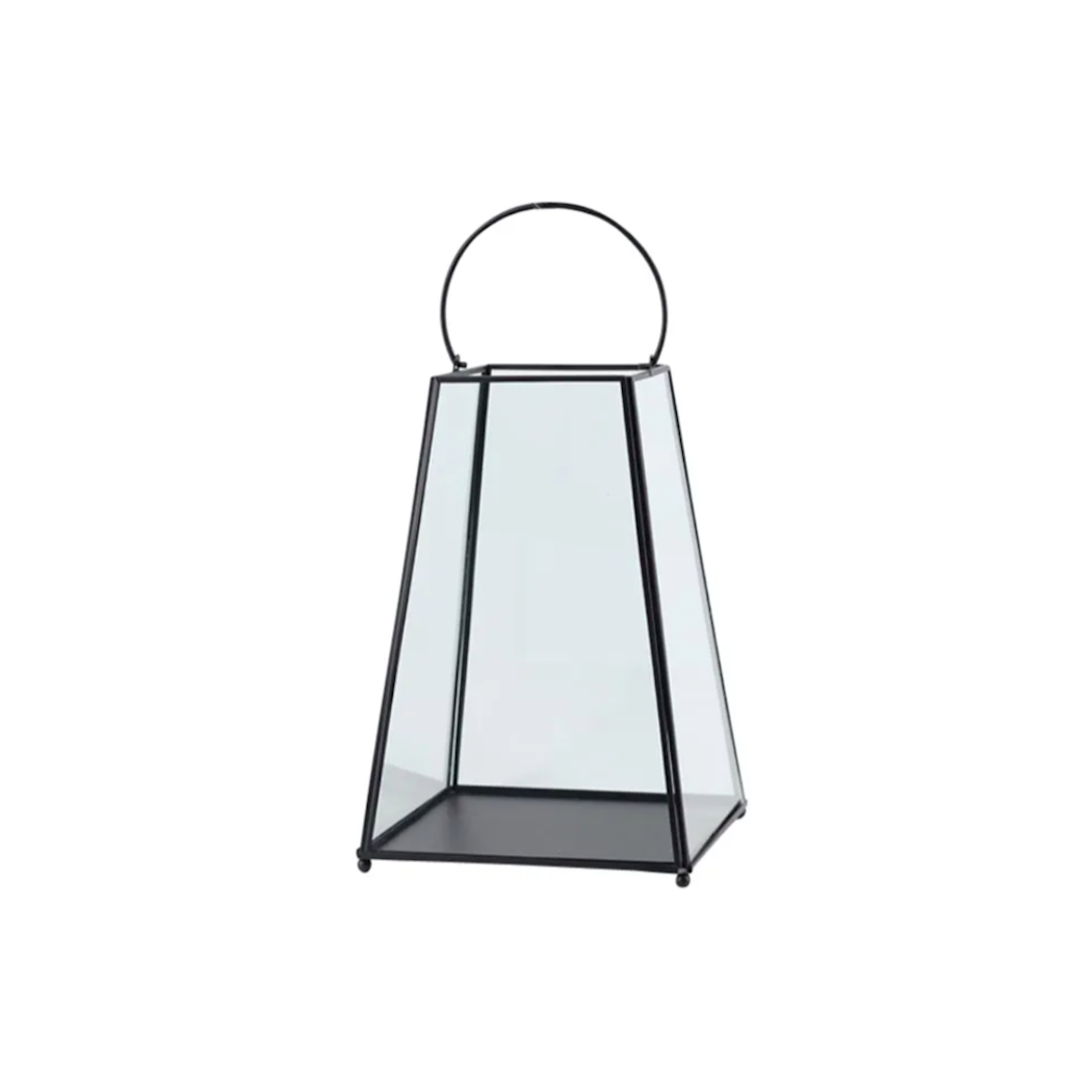Szklana Latarenka Stożkowa - Metalowa Czarna 21x21x31,5 cm - Altom Design