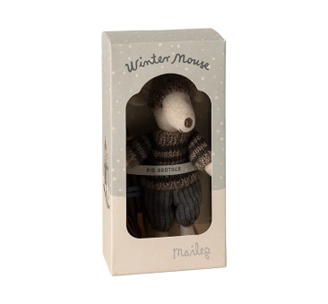 Zimowa Myszka z Zestawem Narciarskim - Starszy Brat - Winter Mouse Big Brother - Grey - Maileg