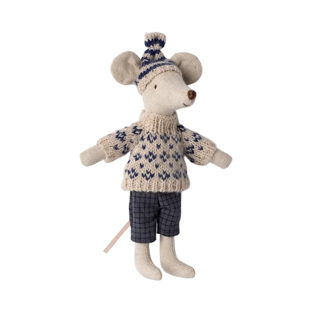 Zimowa Myszka z Zestawem Narciarskim - Tata - Winter Mouse Dad - Blue - Maileg
