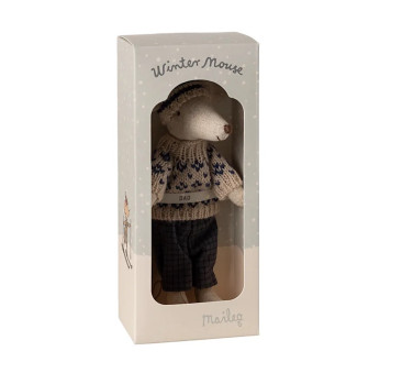 Zimowa Myszka z Zestawem Narciarskim - Tata - Winter Mouse Dad - Blue - Maileg