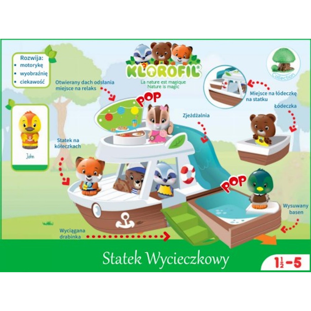 Statek Wycieczkowy - Łódź na Kółkach ze Zjeżdżalnią oraz Figurką - Klorofil
