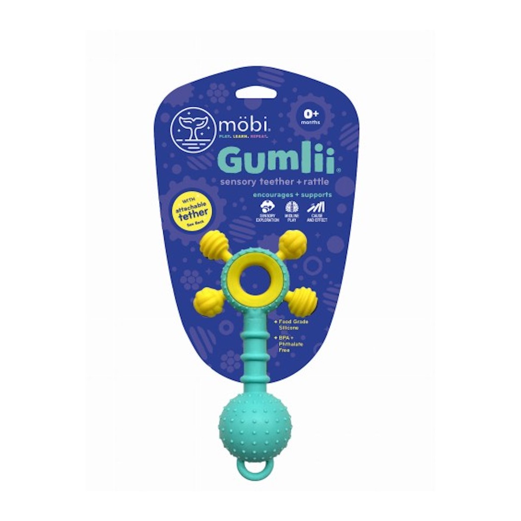Gumlii - Gryzak Sensoryczny z Wypustkami i Grzechotką - Mobi
