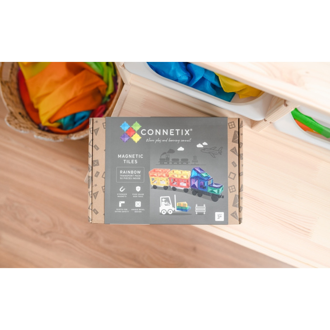 Transport - Tęczowe - Klocki Magnetyczne - 50 Elementów - Connetix