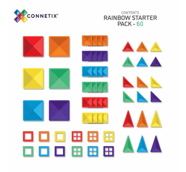 Tęczowy Zestaw Startowy - Klocki Magnetyczne - Rainbow Starter Pack - 60 Elementów - Connetix
