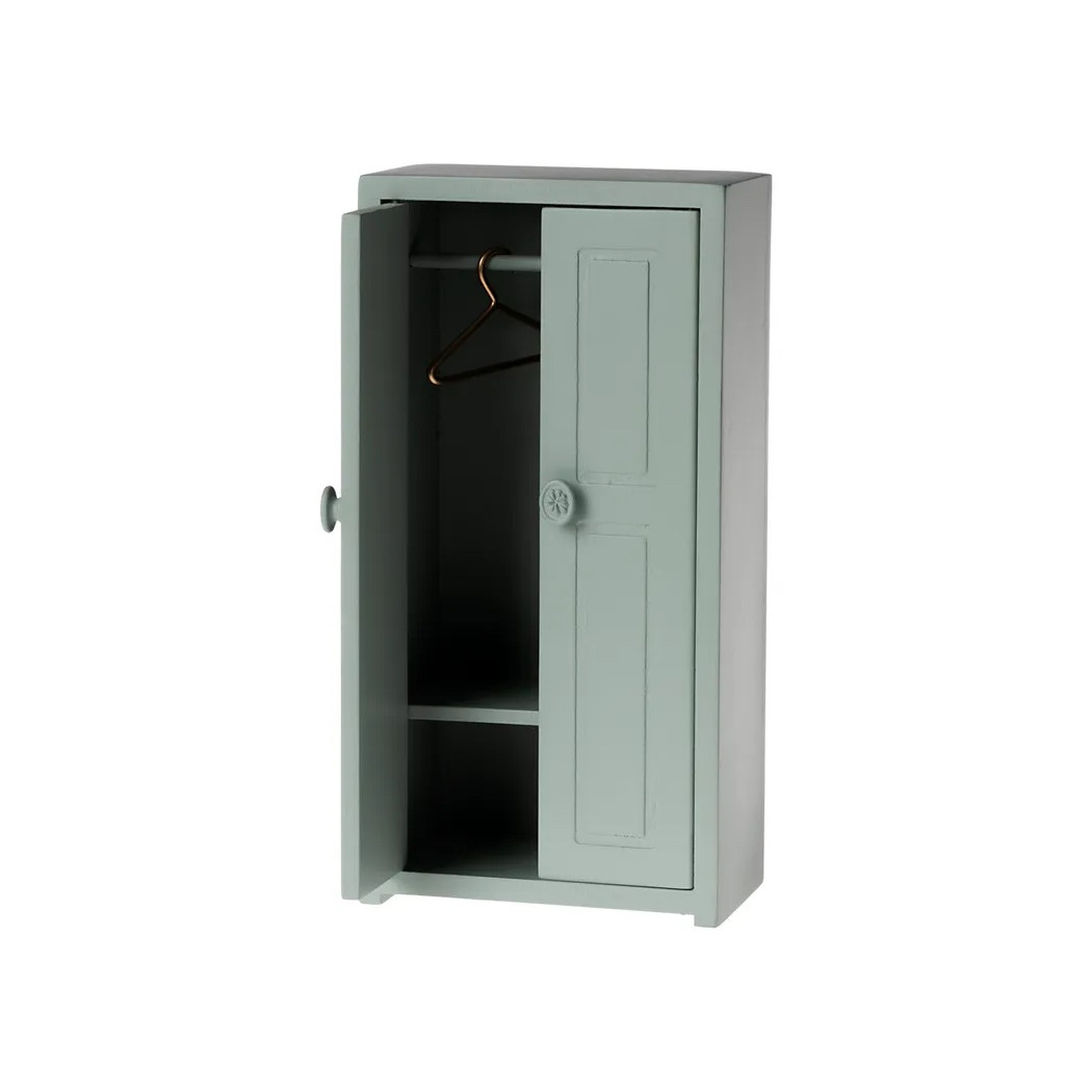 Błękitna Drewniana Szafa - Closet Mouse Soft Blue - Akcesoria dla Lalek - Maileg