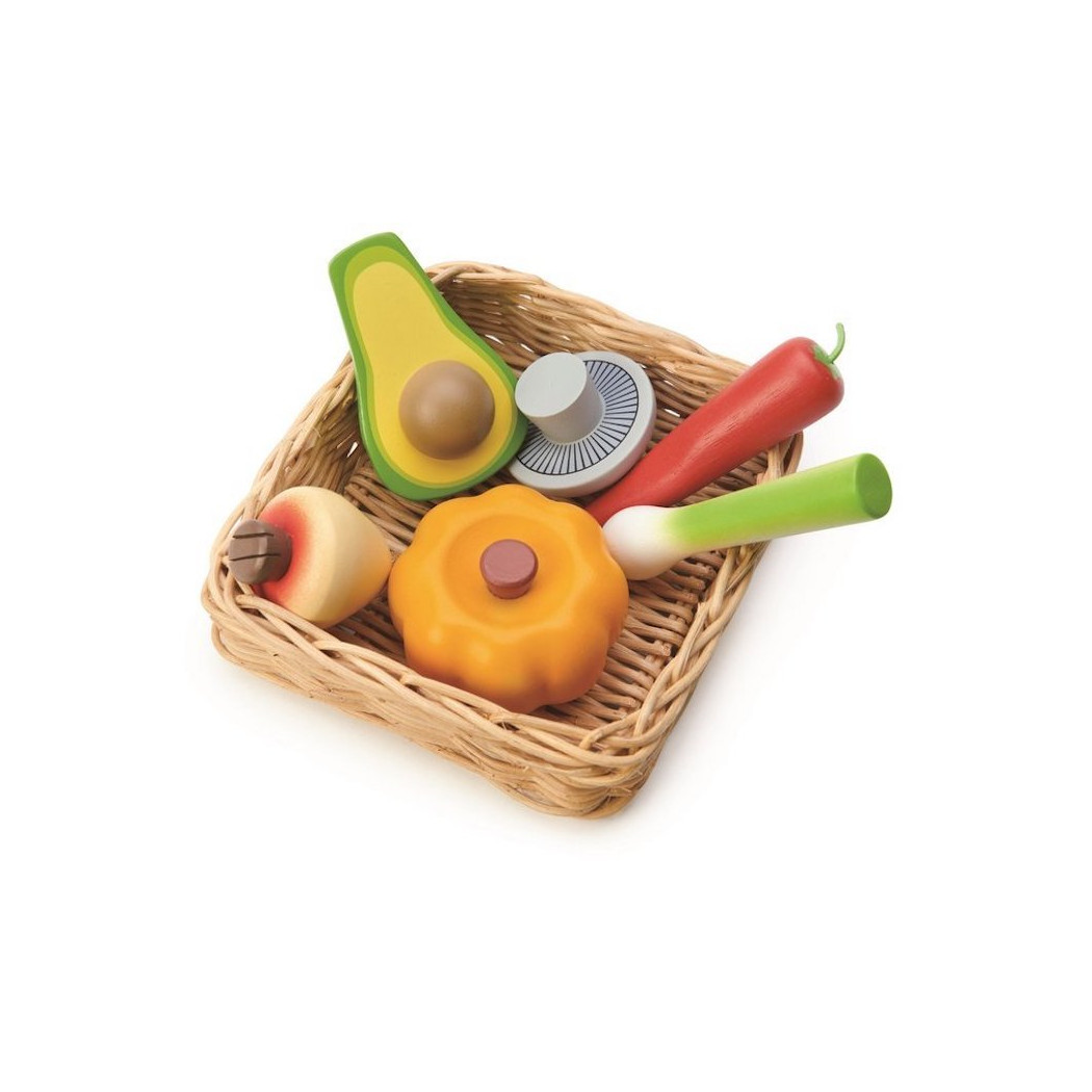 WYPRZEDAŻ Warzywa Drewniane - Pleciony Wiklinowy Koszyk z Warzywami - Tender Leaf Toys