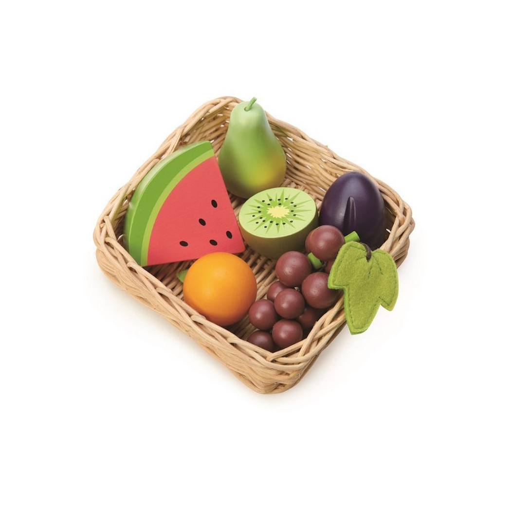 WYPRZEDAŻ Owoce Drewniane - Pleciony Wiklinowy Koszyk z Owocami - Tender Leaf Toys
