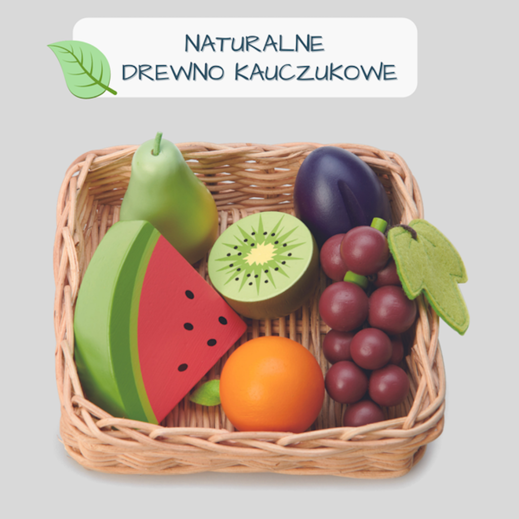 WYPRZEDAŻ Owoce Drewniane - Pleciony Wiklinowy Koszyk z Owocami - Tender Leaf Toys