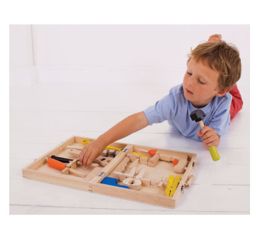 Skrzynka z Narzędziami dla Małego Stolarza - Drewniany Zestaw w Walizce - BigJigs