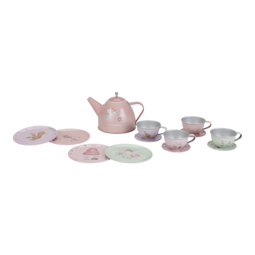 Metalowy Zestaw do Herbaty - Imbryk i Cztery Filiżanki - Fairy Garden - Little Dutch