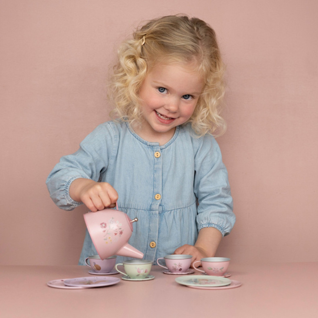 Metalowy Zestaw do Herbaty - Imbryk i Cztery Filiżanki - Fairy Garden - Little Dutch