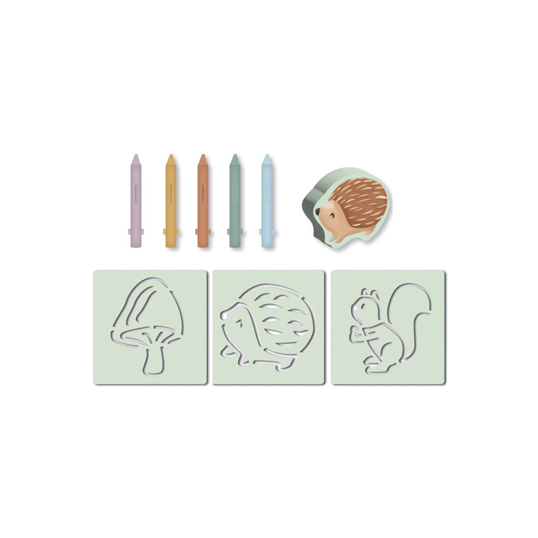 Zmywalne Kredki do Kąpieli z Szablonami i Gąbką - Forest Friends - Little Dutch