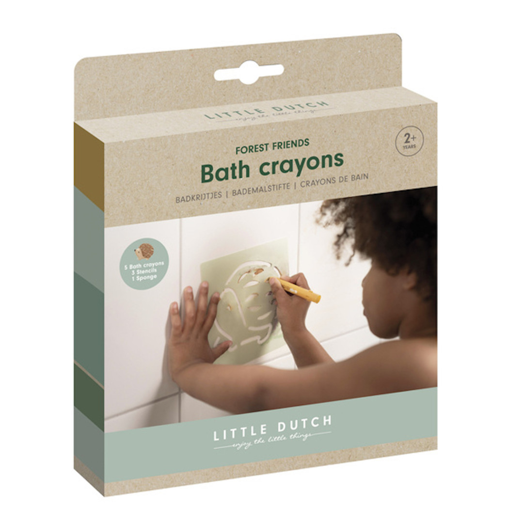 Zmywalne Kredki do Kąpieli z Szablonami i Gąbką - Forest Friends - Little Dutch