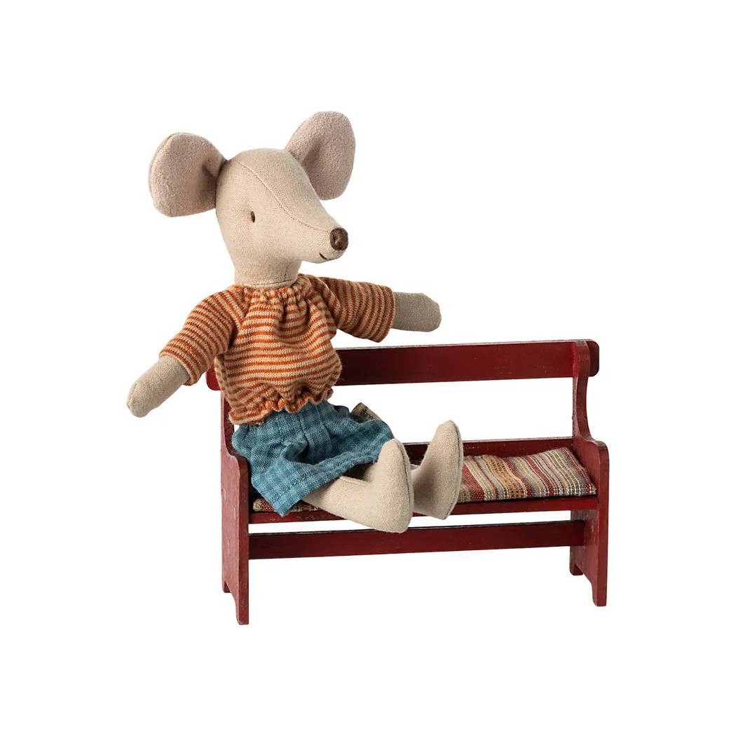 Czerwona Drewniana Ławka - Bench Mouse Red - Akcesoria dla Lalek - Maileg