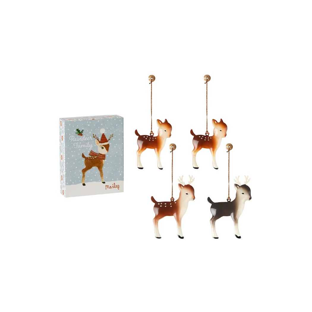WYPRZEDAŻ Rodzina Reniferów - Zestaw 4 Zawieszek w Ozdobnym Pudełku - Dekoracja Bożonarodzeniowa - Maileg